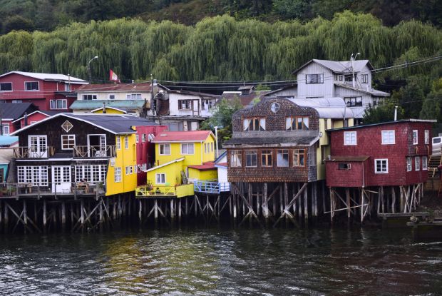 Houses on stilts (palafitos) in Castro, Chiloe Island, Patagonia, Chile